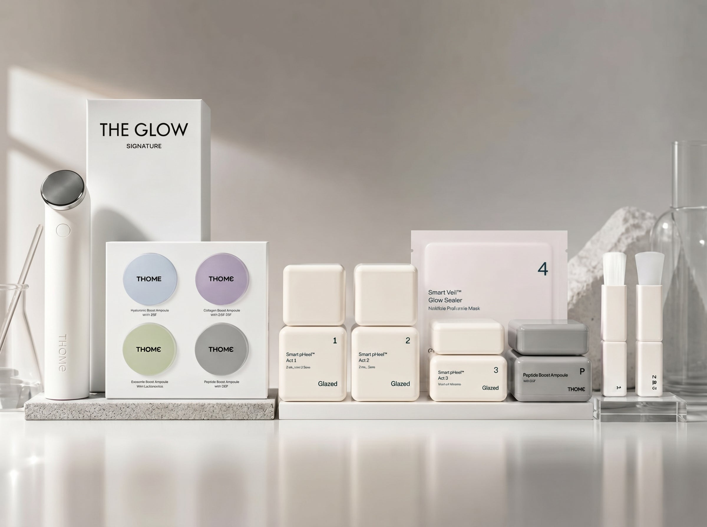 THOME The Glow Signature Full Bundle complete Korean skincare set with device ampoules and Glazed Skin program by Glowbora